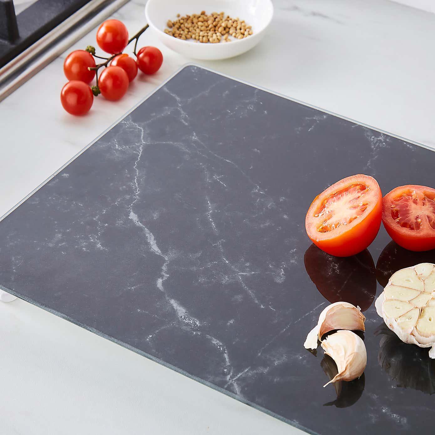 Black Marble Glass Hob Cover