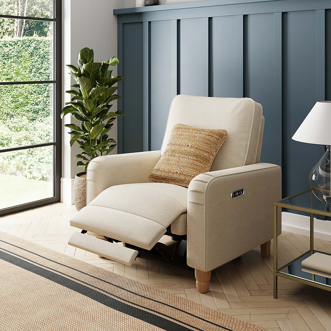 Beatrice Luna Fabric Power Recliner Armchair, Natural