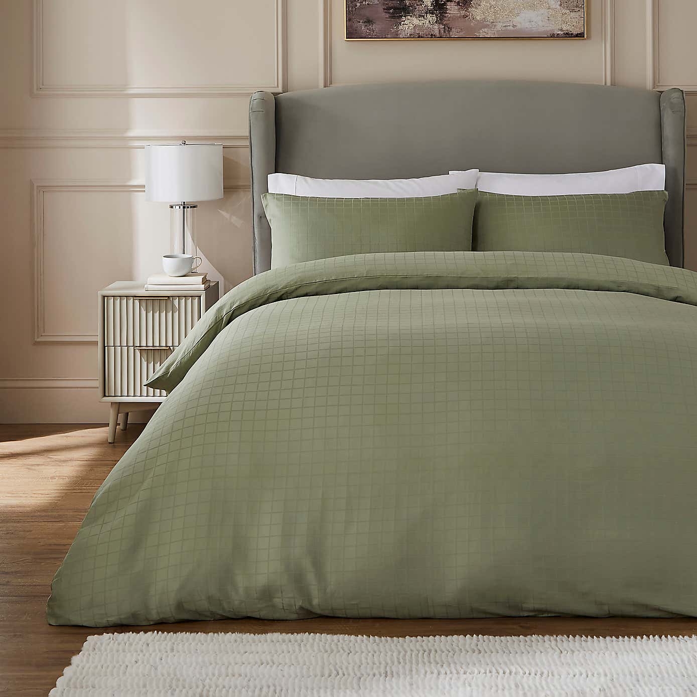 Hotel 200 Thread Count Check Duvet Cover & Pillowcase Set