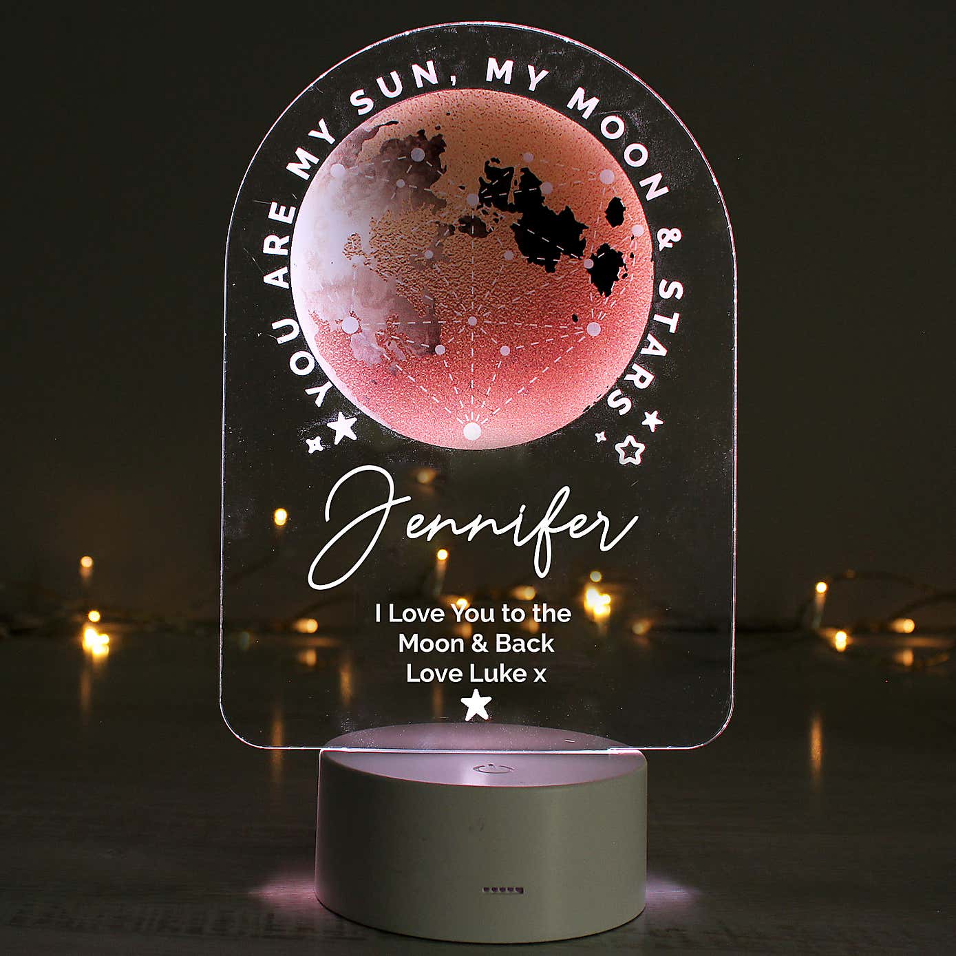 Personalised Sun Moon and Stars Colour Changing Night LED Light