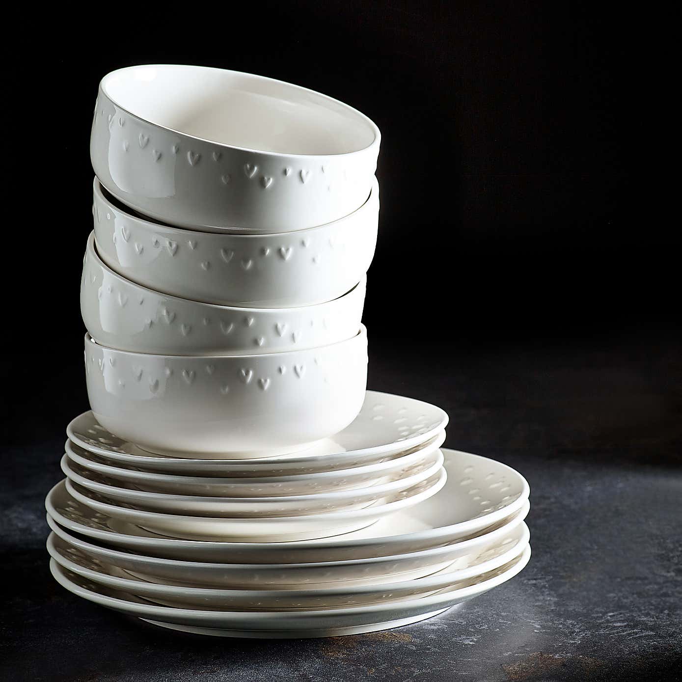 Heart Embossed 12 Piece Dinner Set