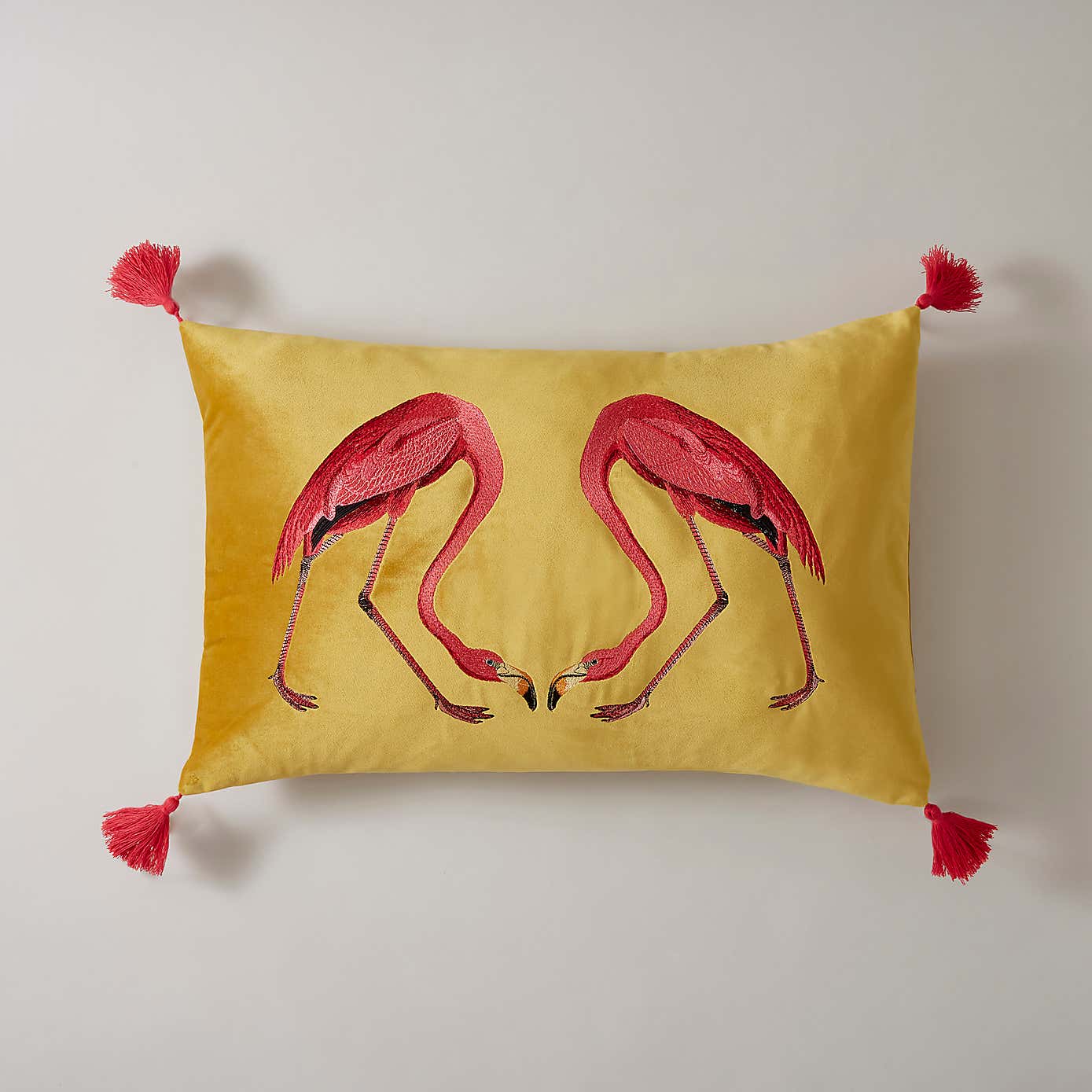 Flamingo Embroidery Cushion Chartreuse