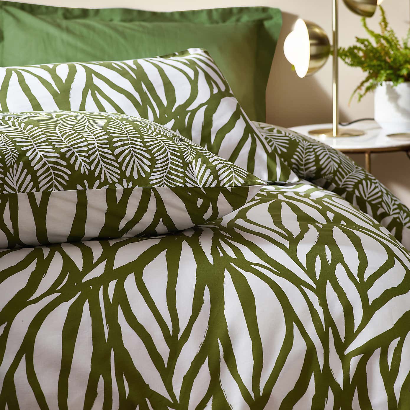 Hoem Frond Cotton Rich Olive Duvet Cover & Pillowcase Set