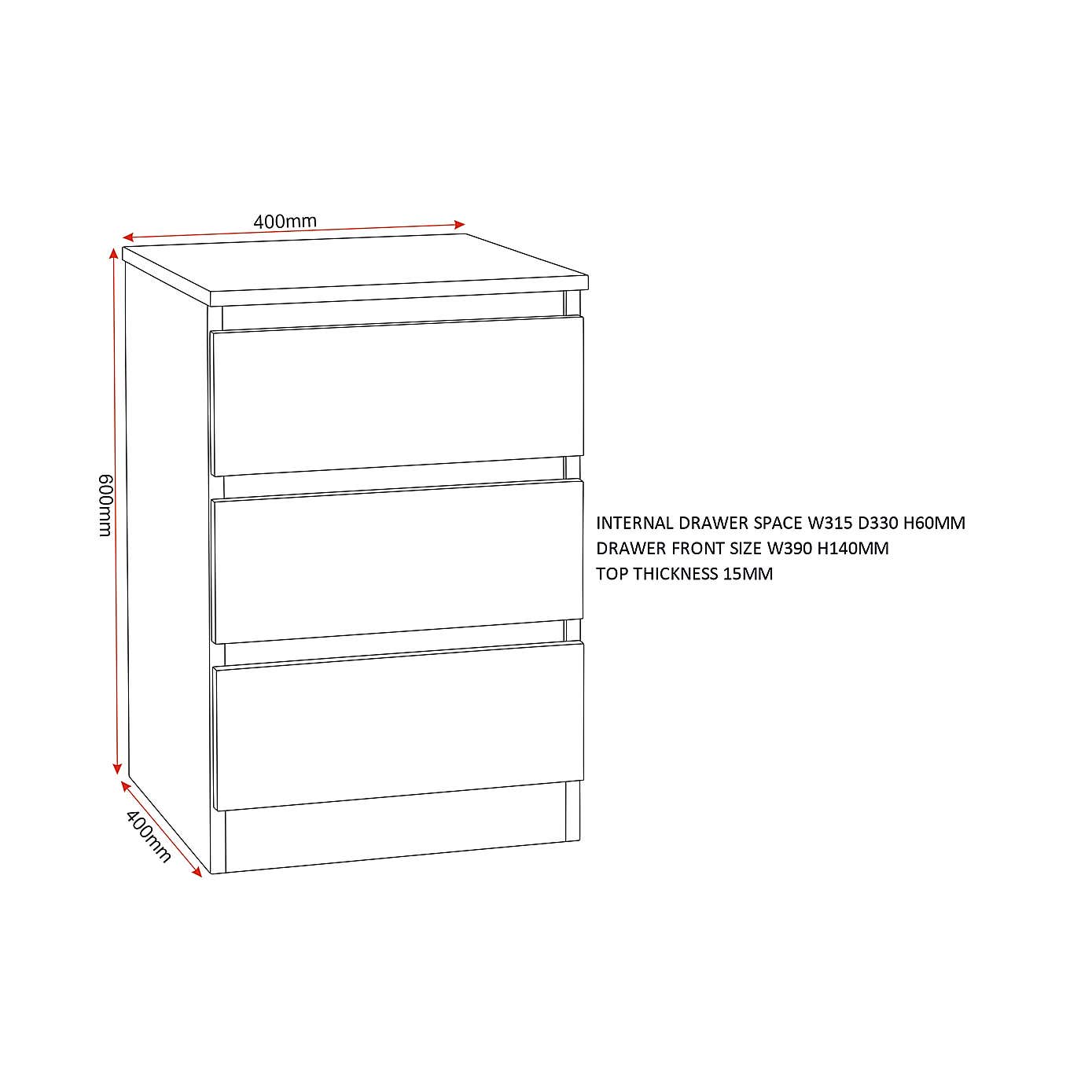 Set of 2 Malvern 3 Drawer Bedside Tables