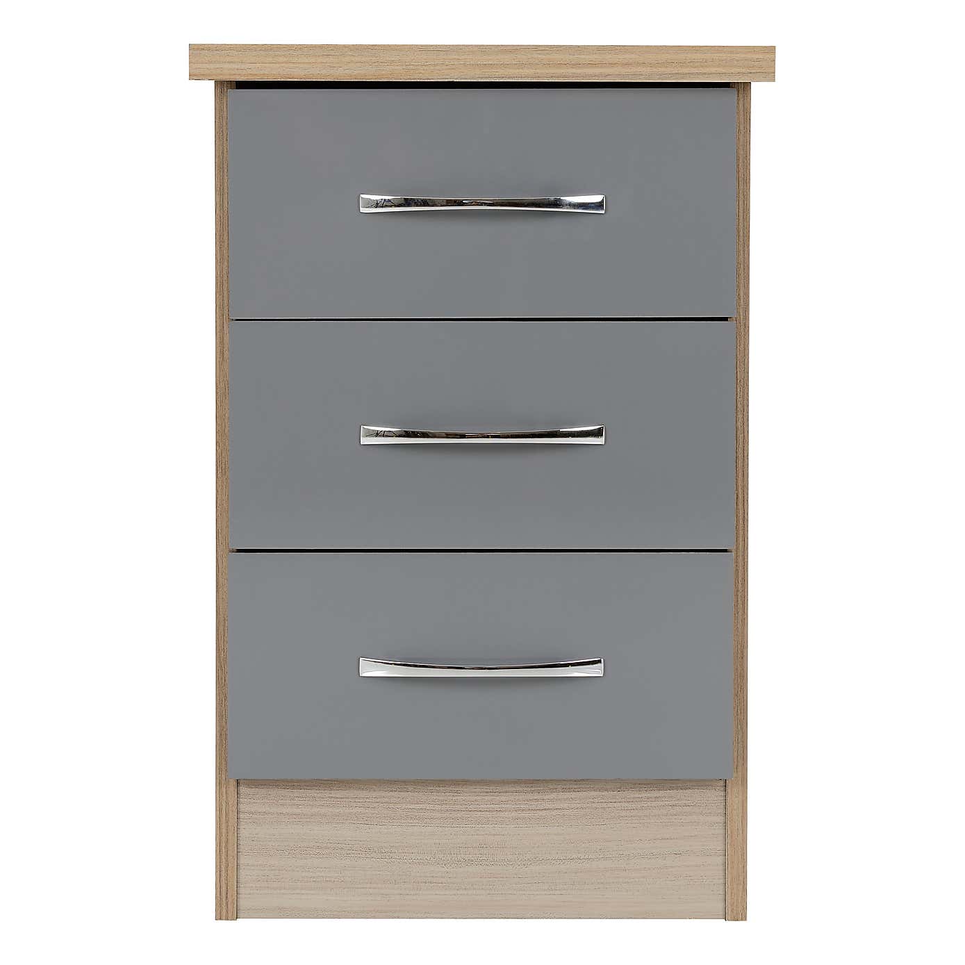 Nevada 3 Drawer Bedside Table