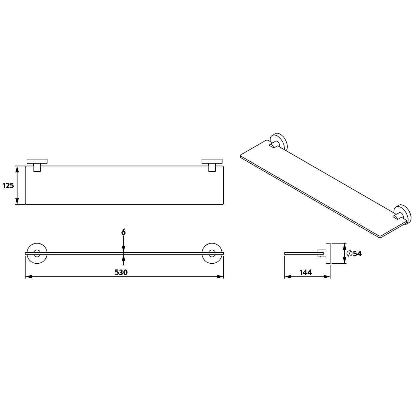 Epsom Flexi-FixTM Matt Black Glass Shelf
