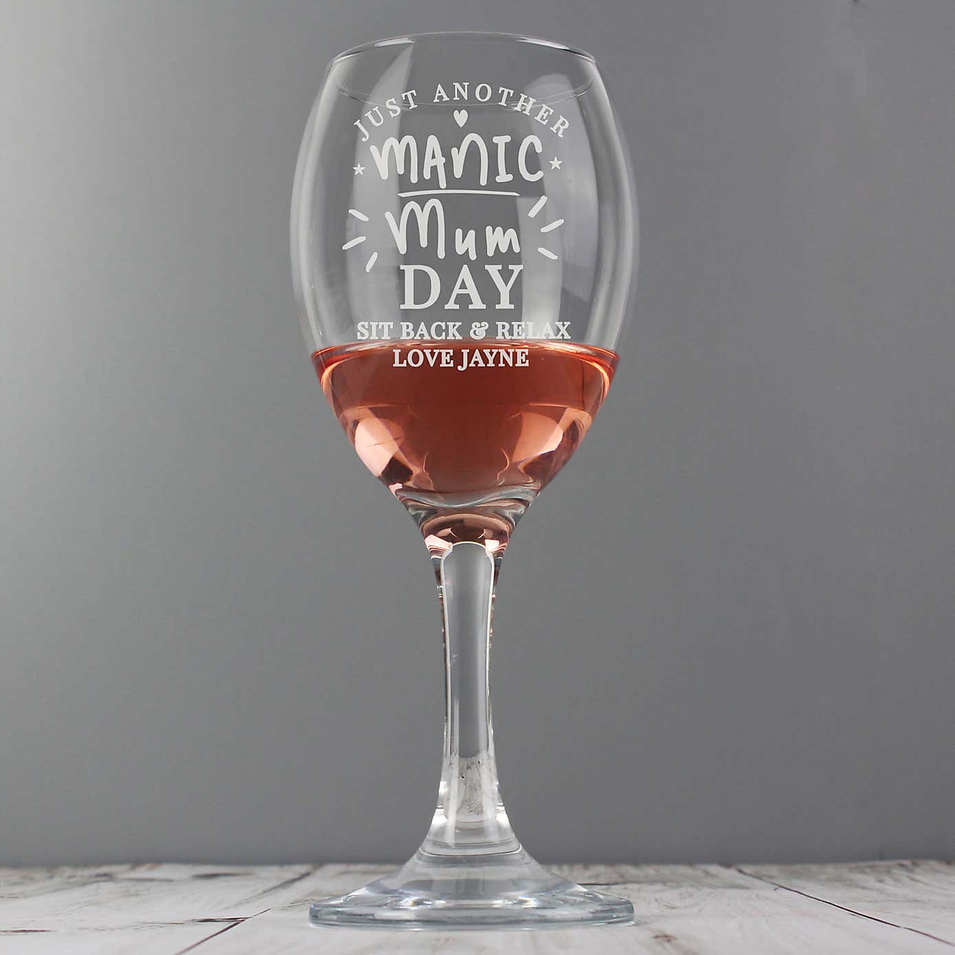 Personalised Manic Mum Day Wine Glass
