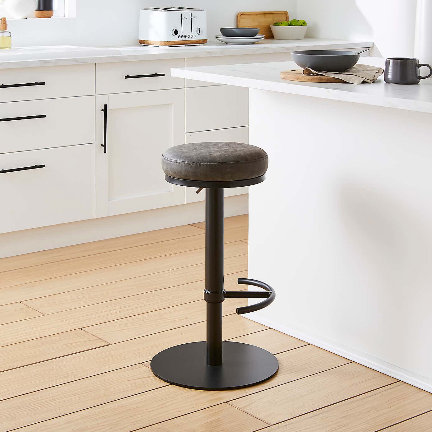 Jesper Adjustable Height Bar Stool, Faux Leather
