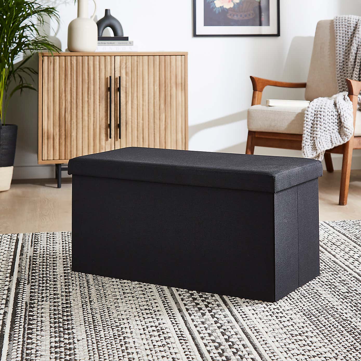 Faux Linen Rectangular Ottoman