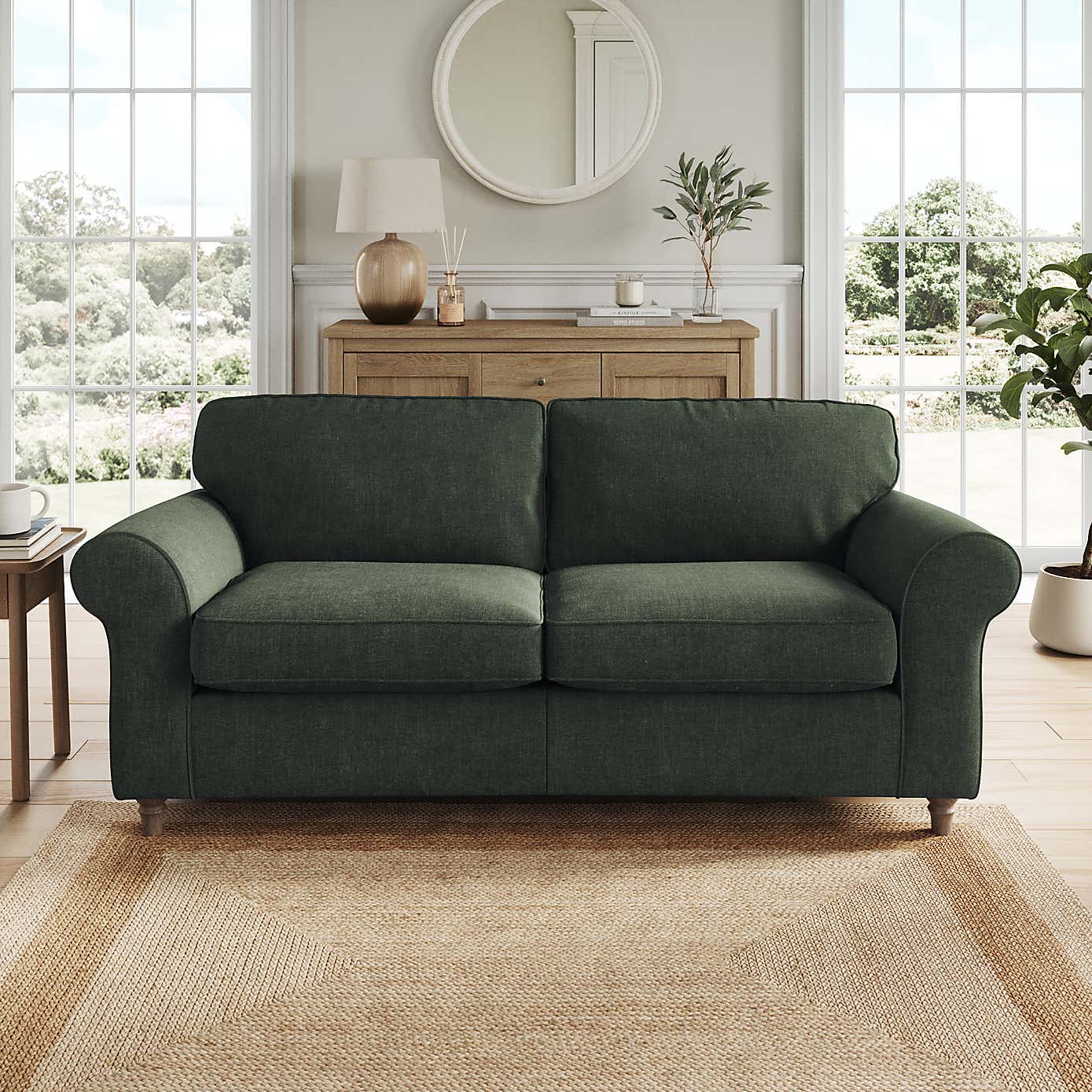 Flori 3 Seater Sofa, Tonal Plush Chenille
