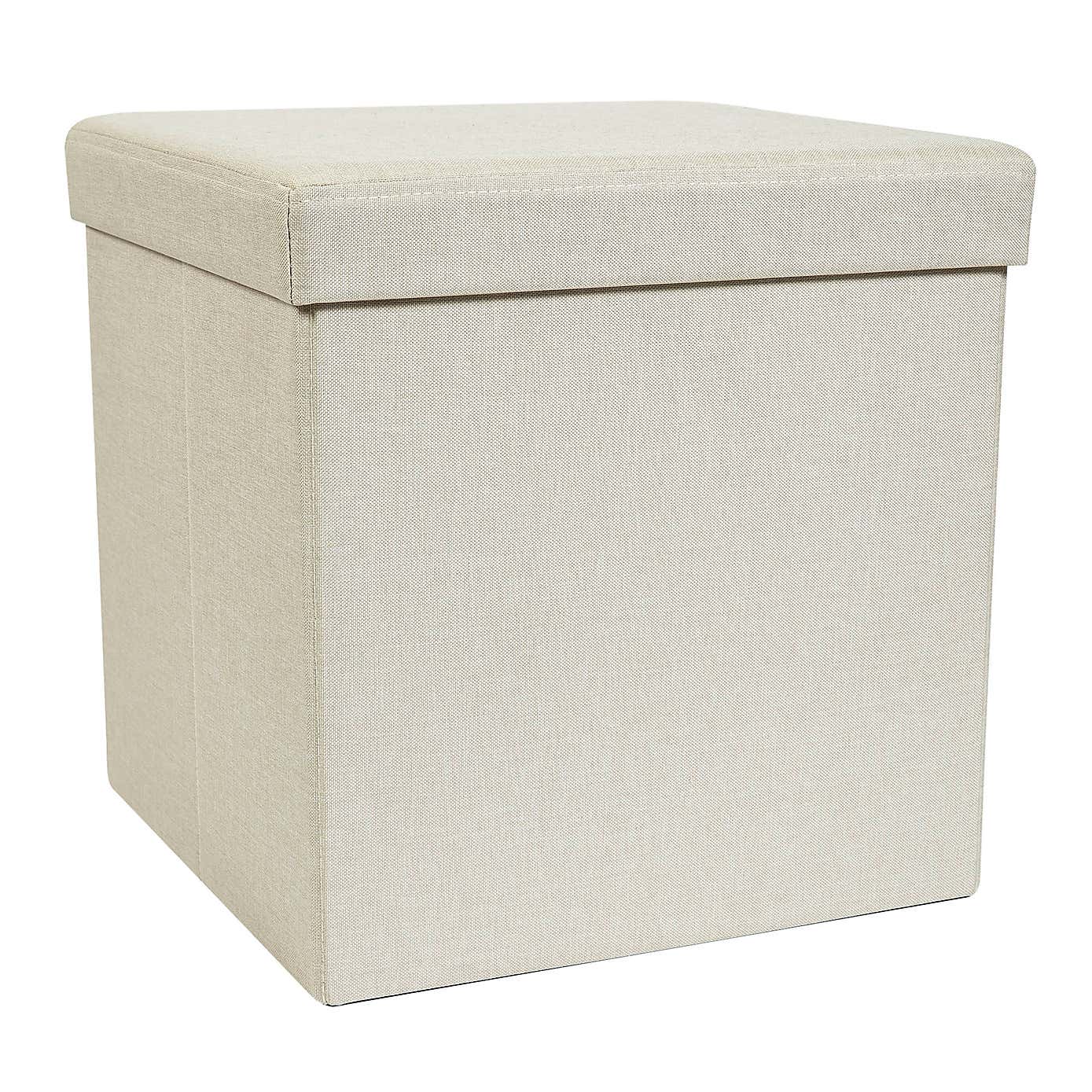 Faux Linen Cube Ottoman