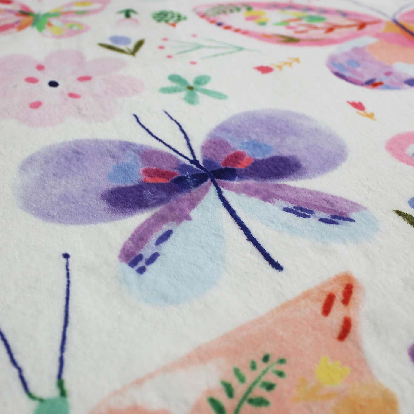 Kids Butterflies Washable Faux Fur Rug