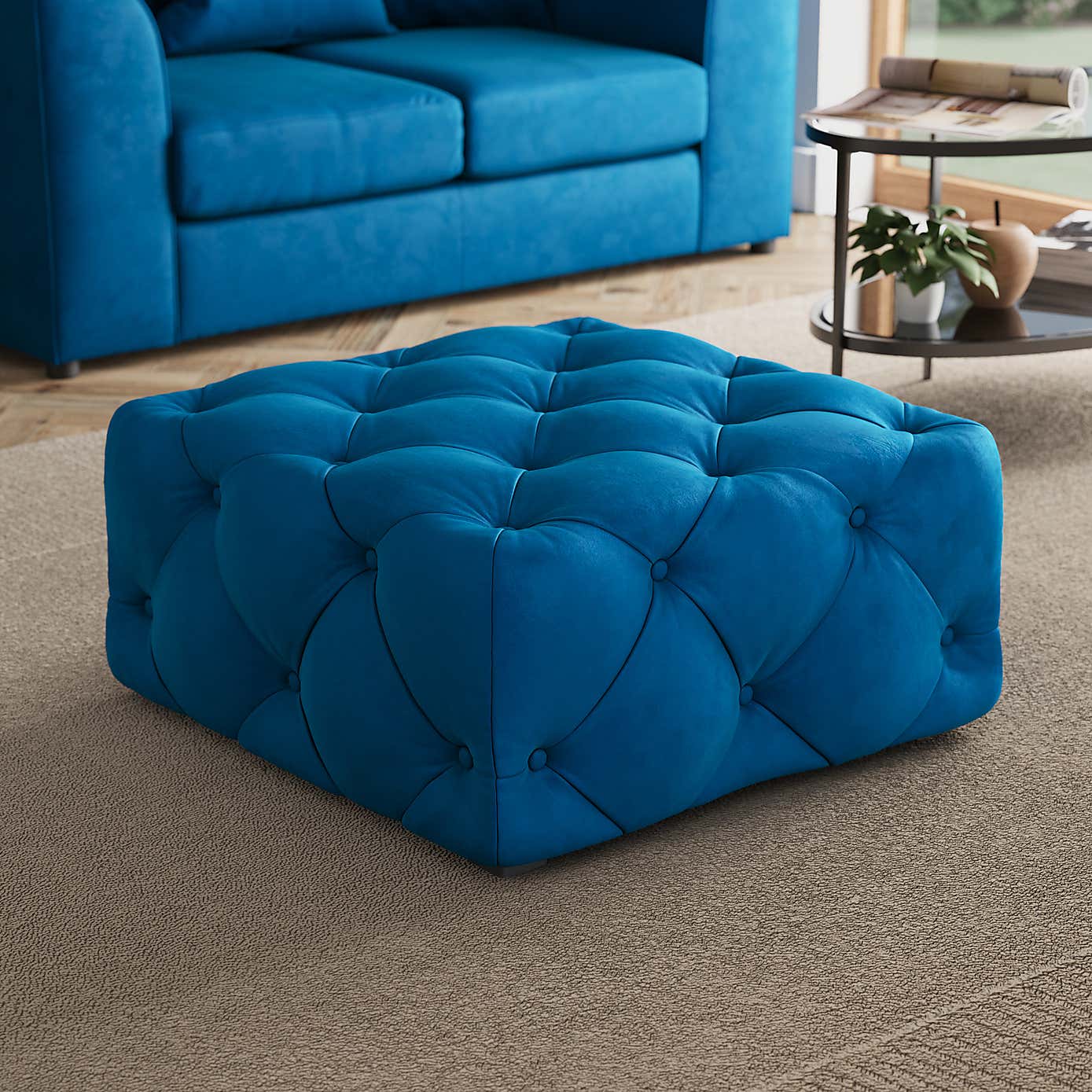 Buttoned Velvet Footstool