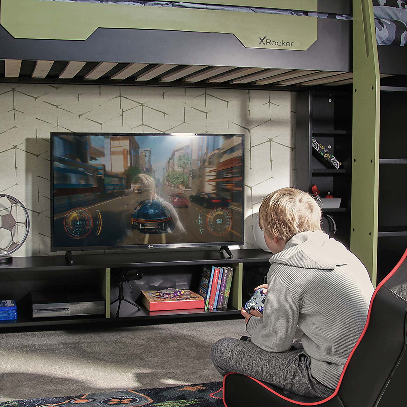 X Rocker Garrison High Sleeper Gaming Bed with Desk