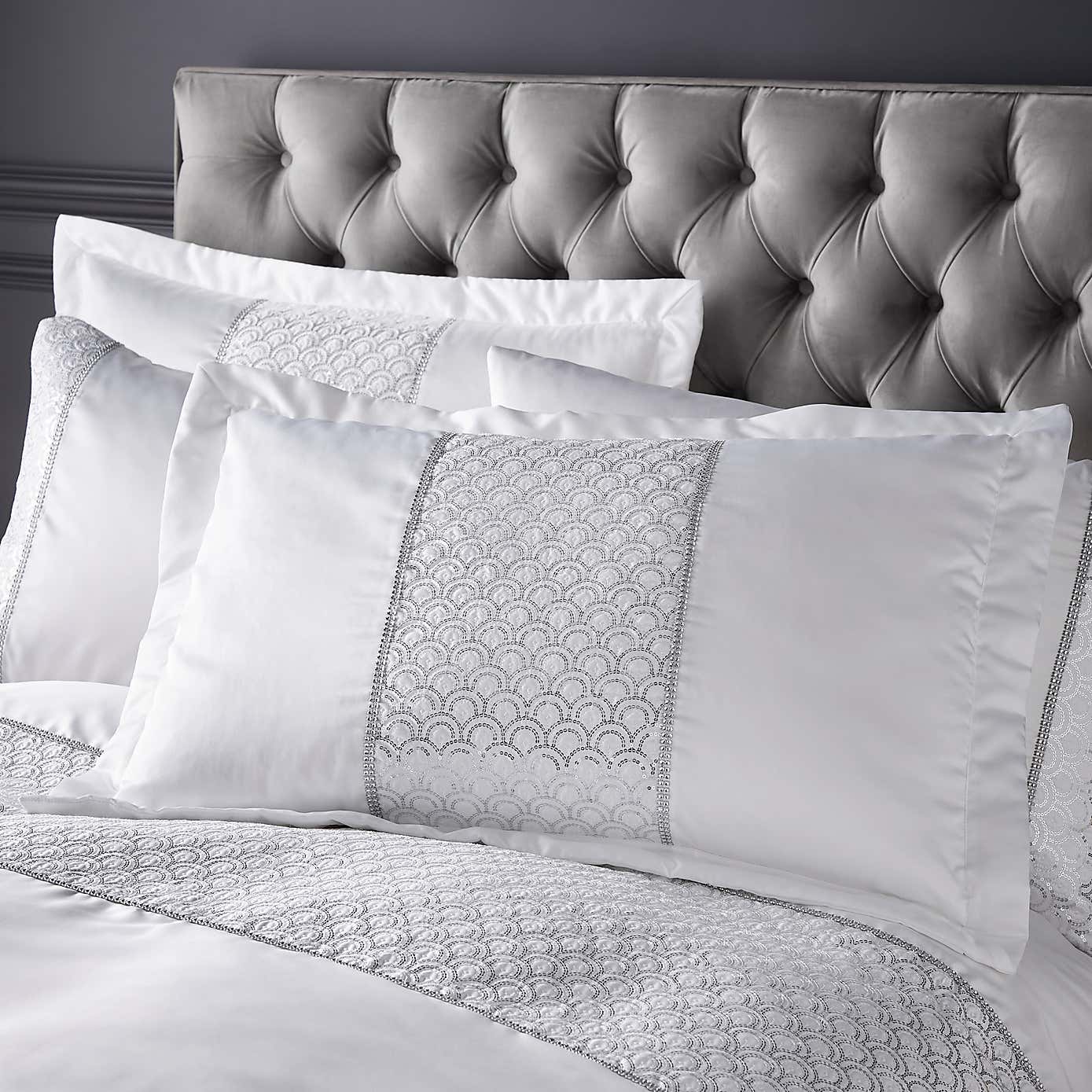 Catherine Lansfield Deco Sequin Quilted Pillowsham Pair