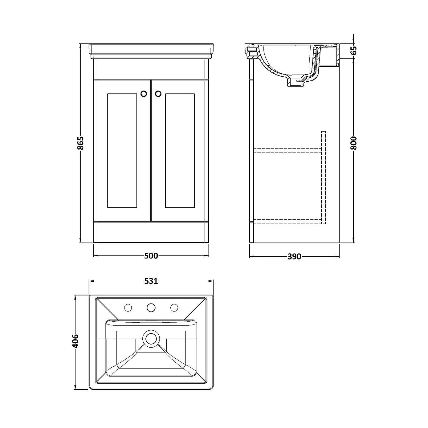 Classique Floor Standing 2 Door Vanity Unit with Basin