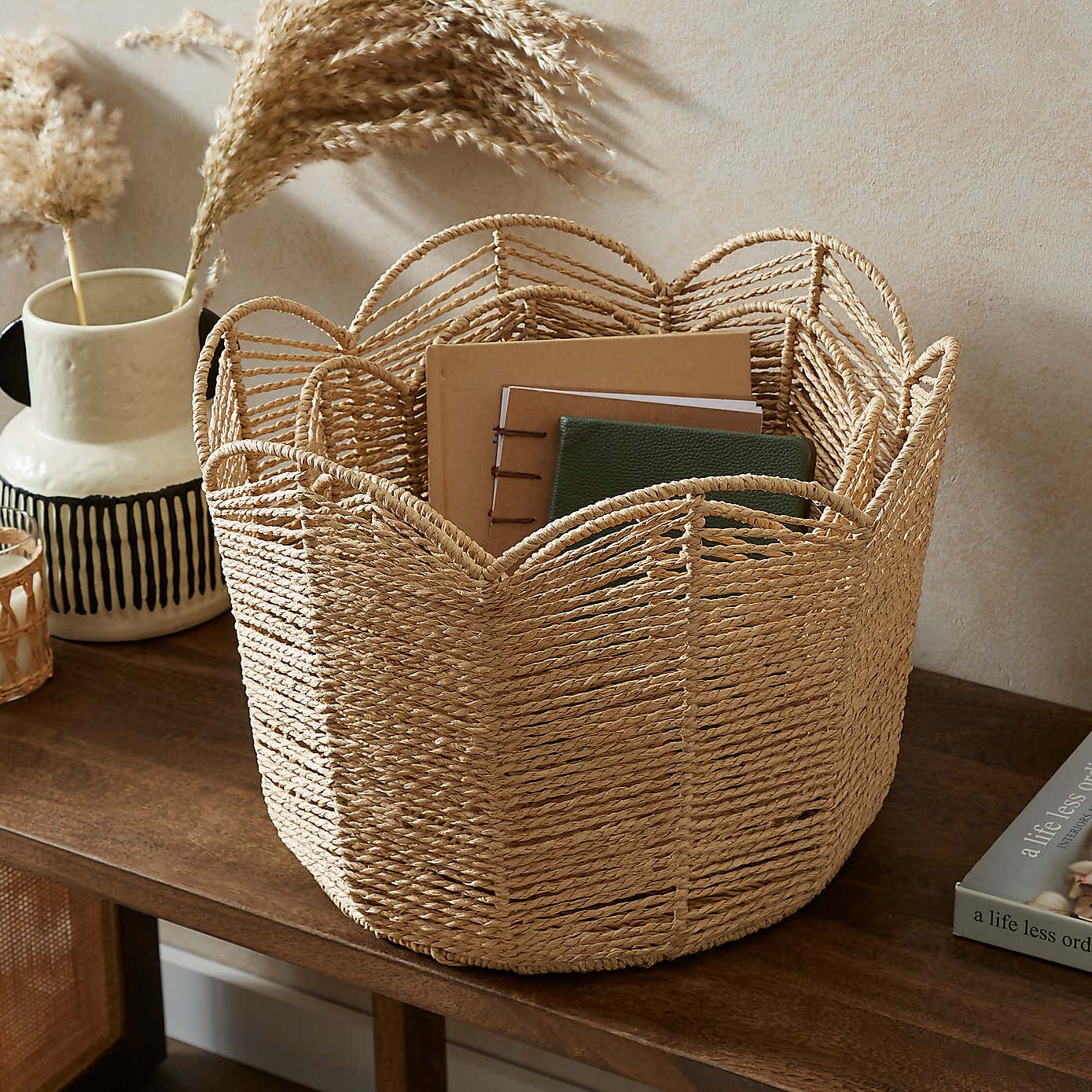 Set of 2 Scalloped Paper Rope Baskets