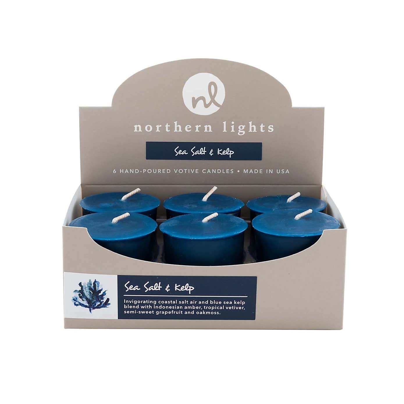 Northern Lights Sea Salt and Kemp Pack of 6 Votive Candles