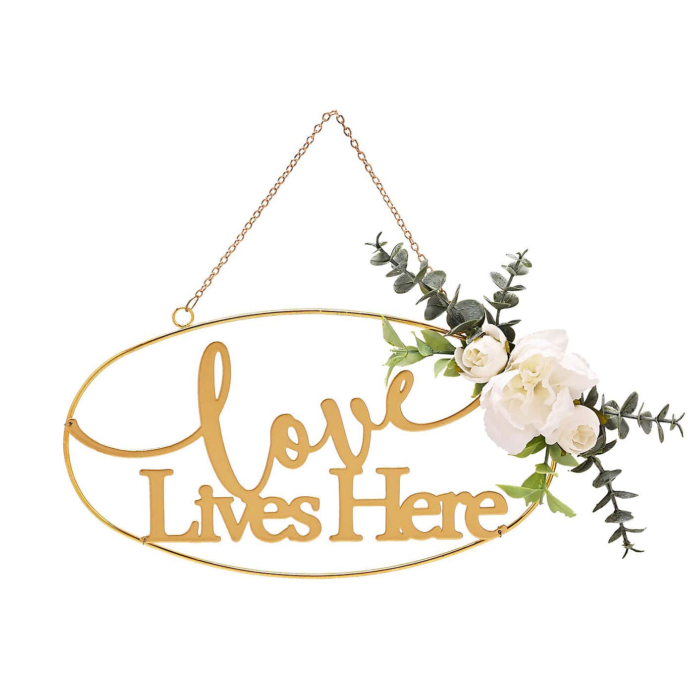 Love Story Floral Love Lives Here Hanging Plaque