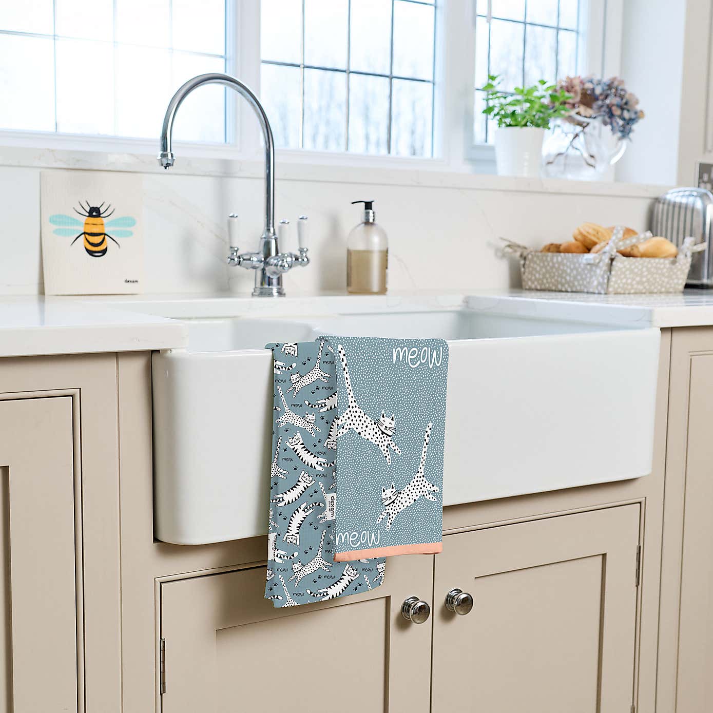 Dexam Meow Set of 2 Cotton Blue Tea Towels