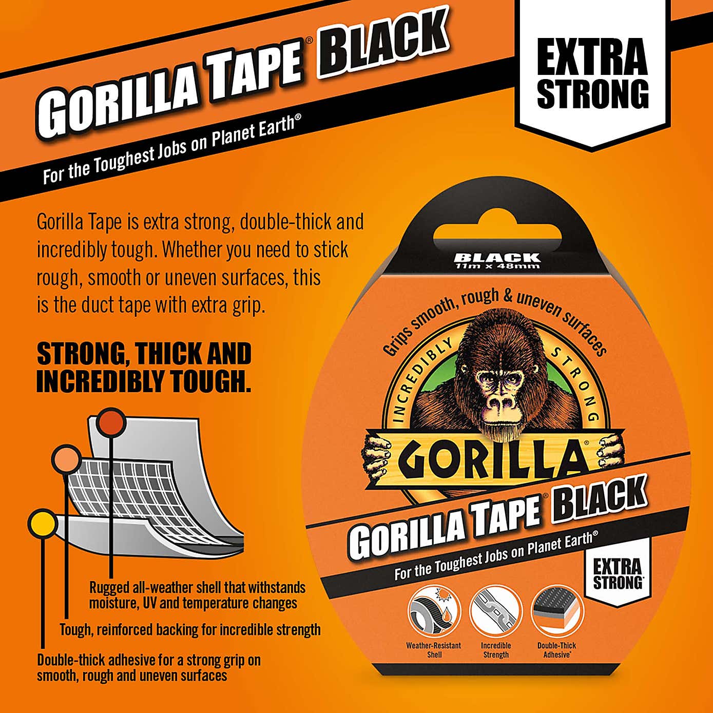 Gorilla 11m Black Tape