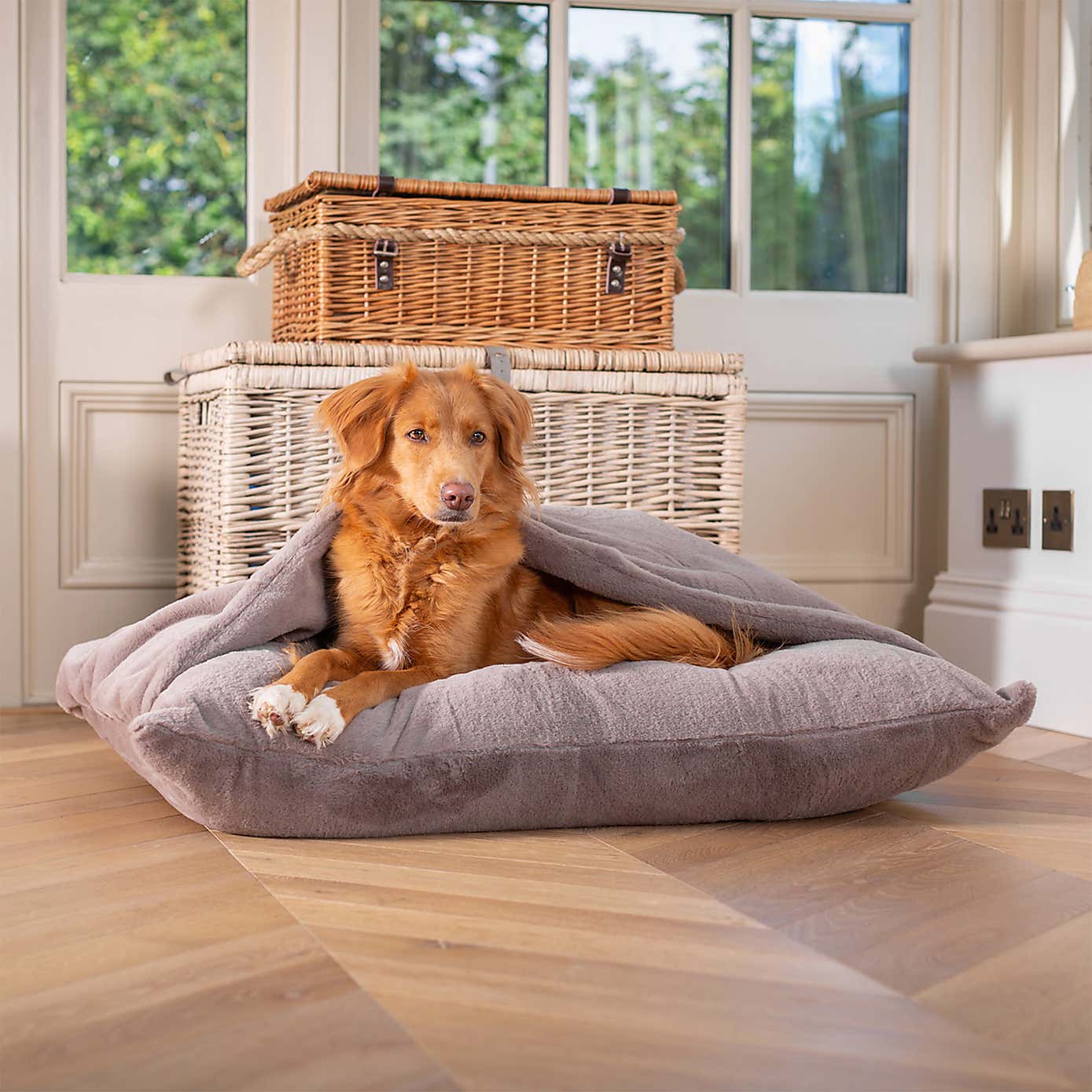 Lords and Labradors Faux Fur Sleepy Burrow Dog Bed