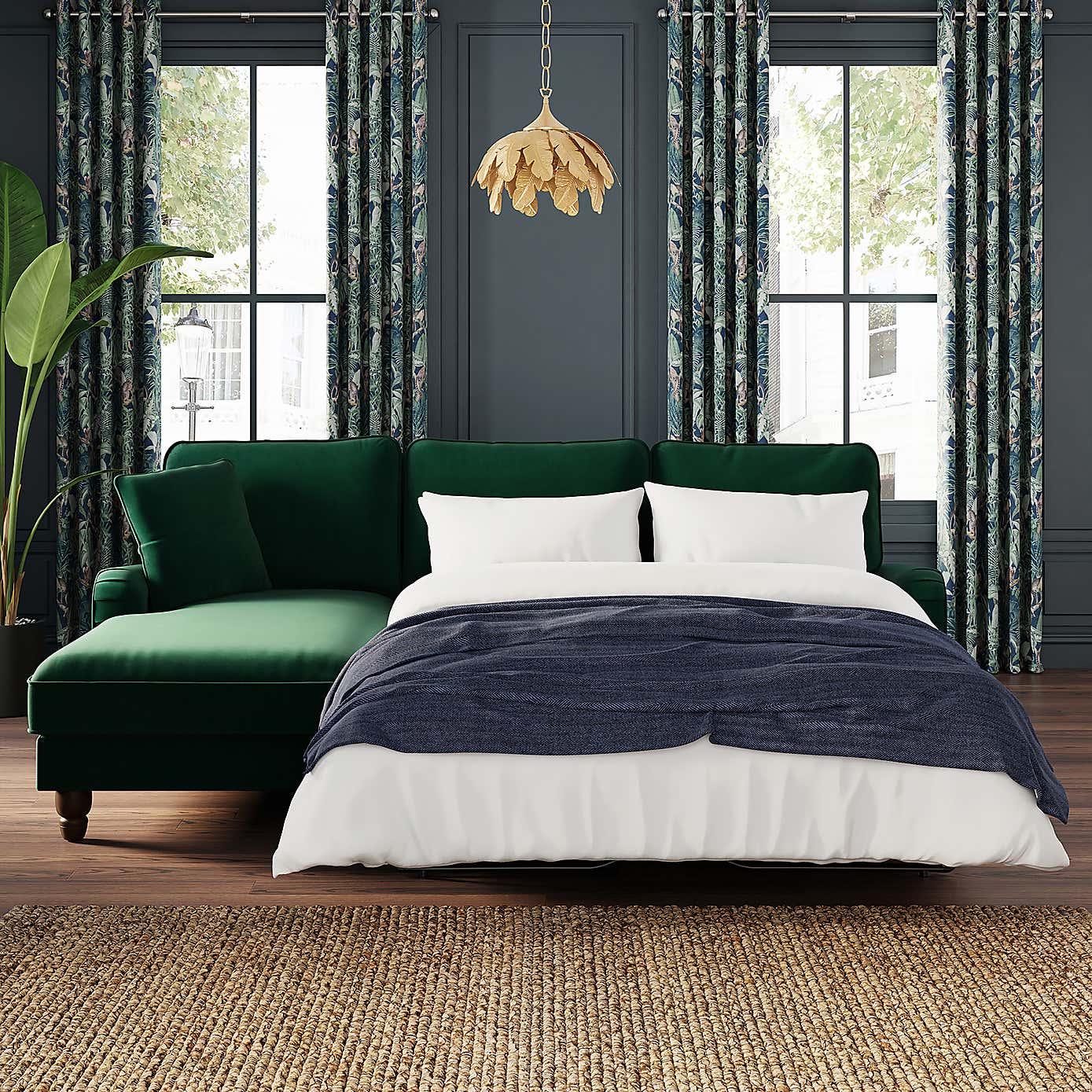 Beatrice Matte Velvet 4 Seater Corner Chaise Double Sofa Bed