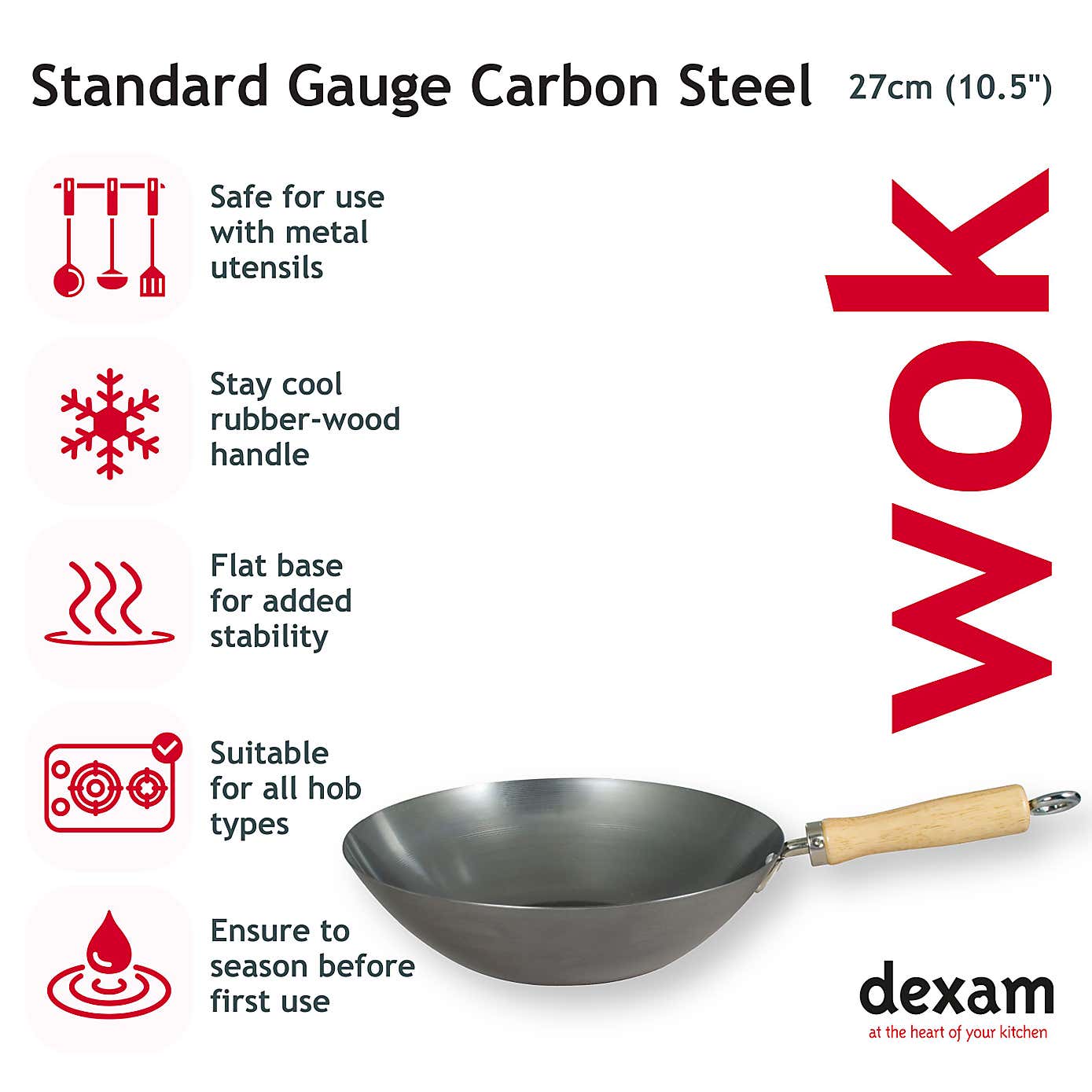 Dexam Standard Heavy Gauge Uncoated Wok, 27cm