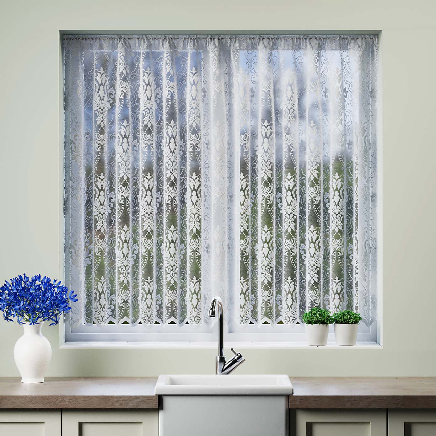 Damask Slot Top Net Curtain