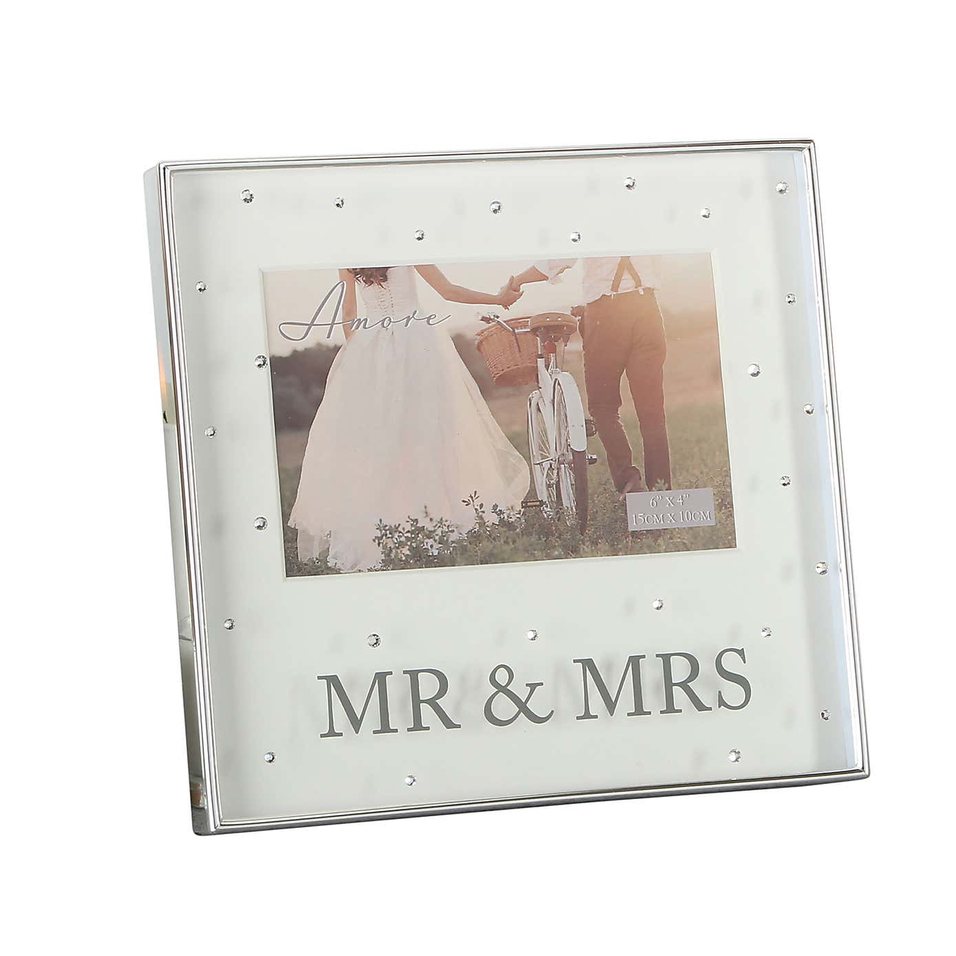 Amore Silver Plated Mr & Mrs Box Photo Frame with Crystals
