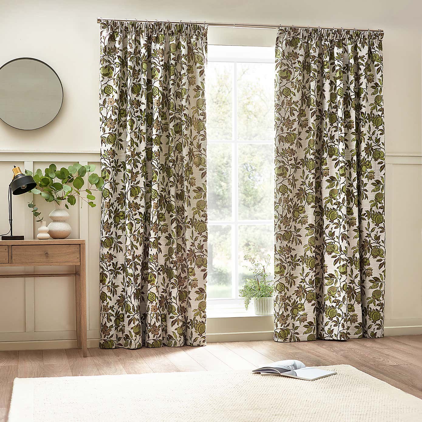 Pomegranate Green Pencil Pleat Curtains