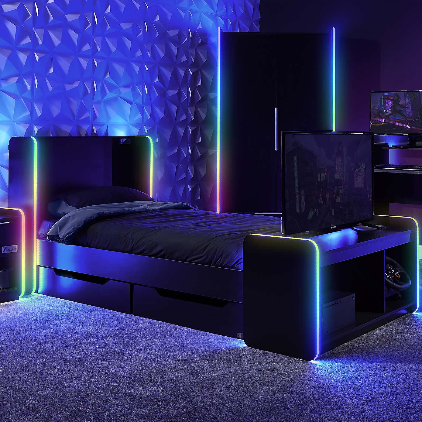 Electra Gaming Bed with Underbed Storage Drawers and LED Lights