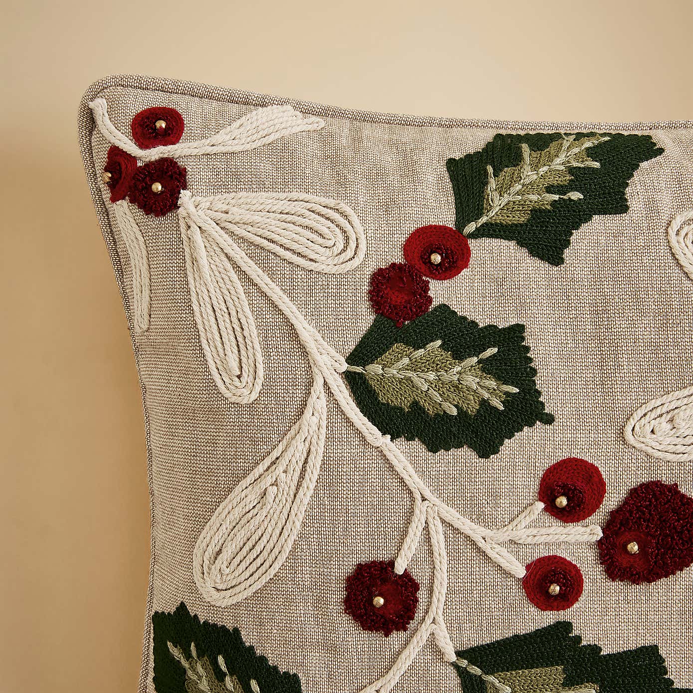 Embroidered Berries Rectangular Cushion