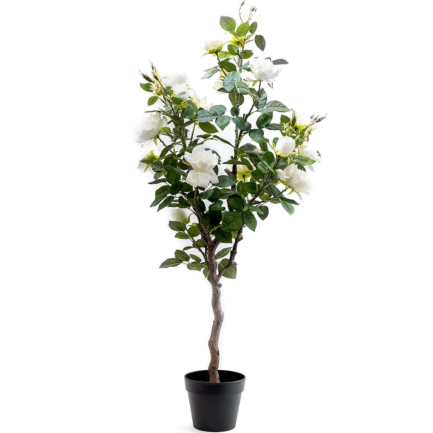Artificial White Rose Tree in Black Plant Pot