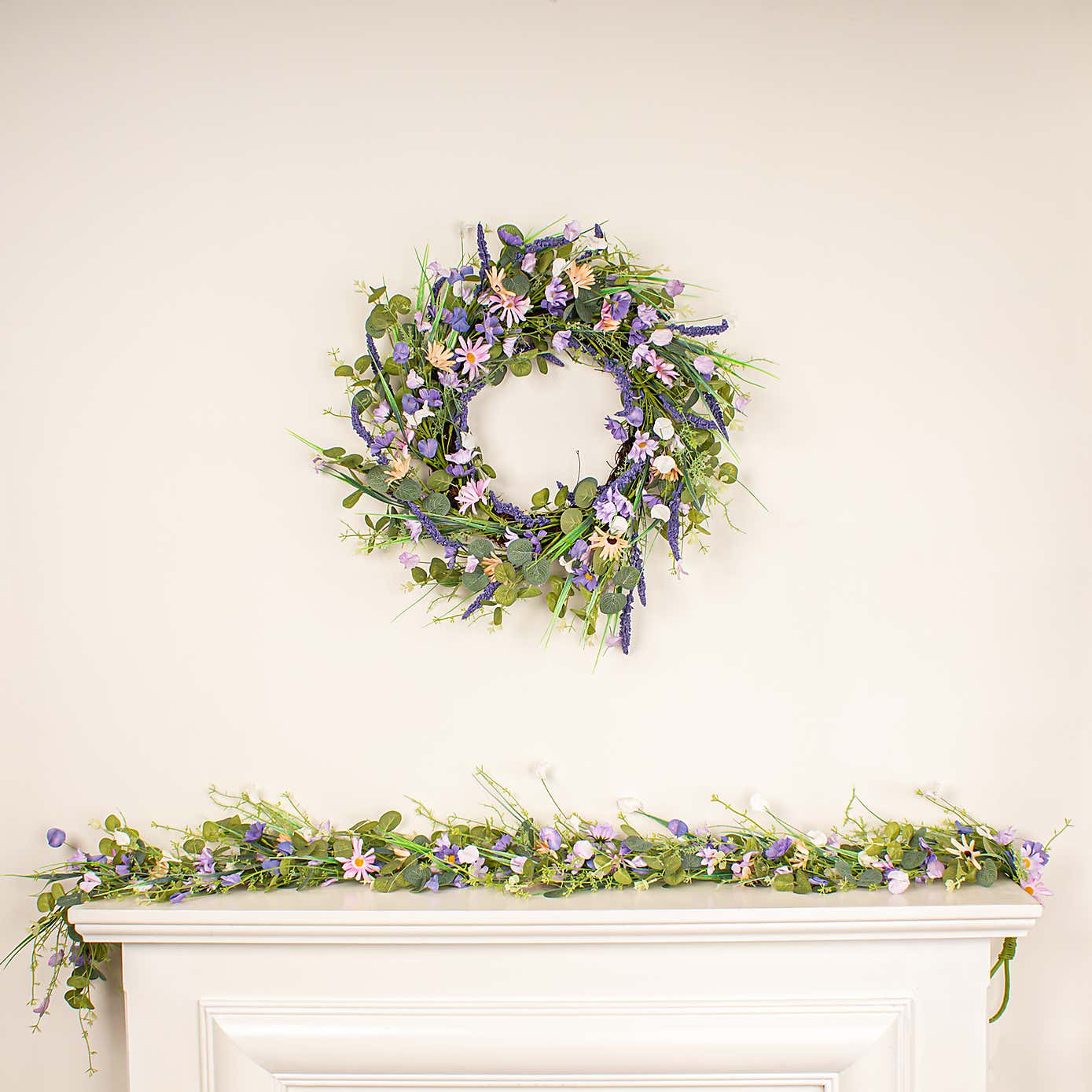 Artificial Spring Purple Florals Wreath
