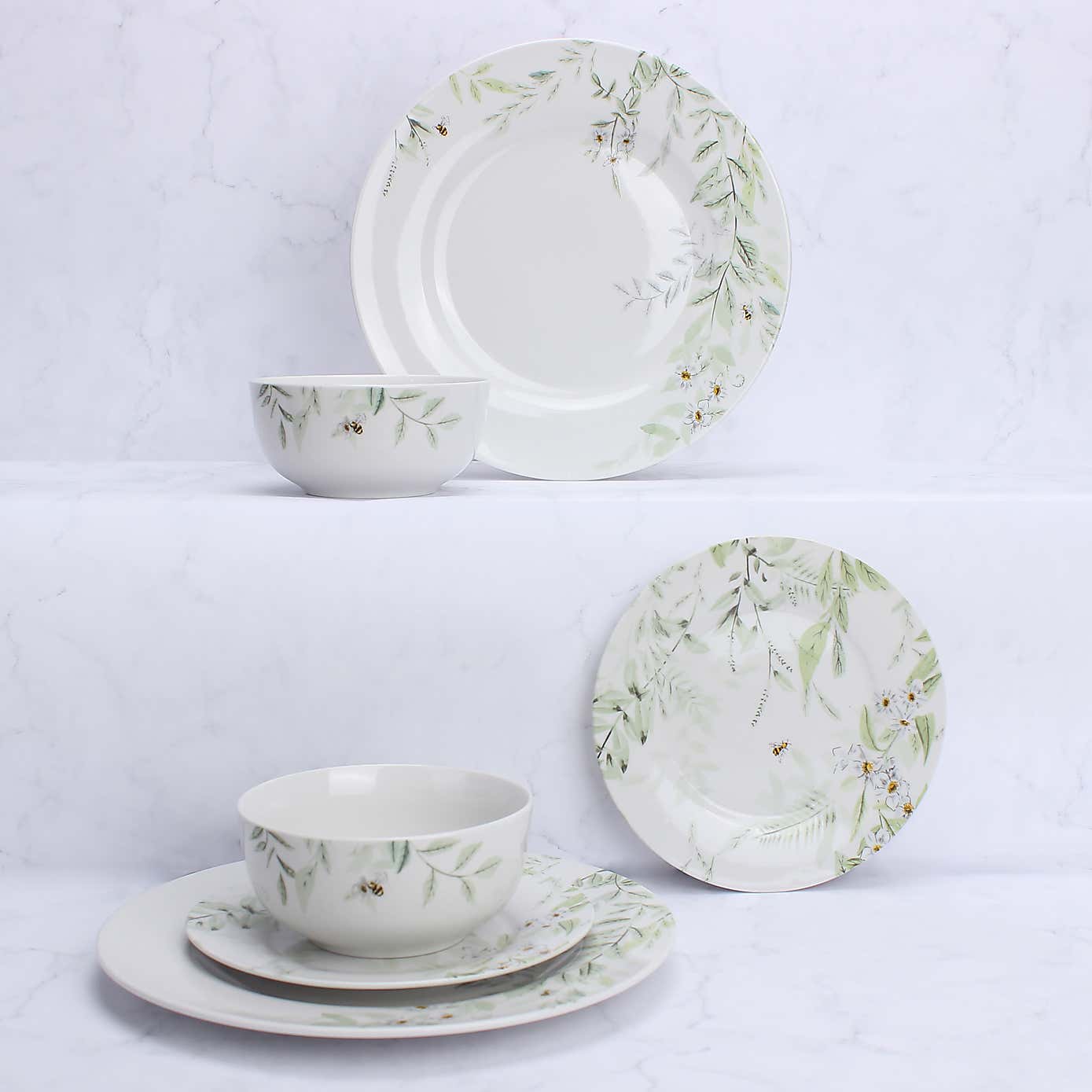 Willow Trail 12 Piece Sage Gloss Porcelain Dinner Set