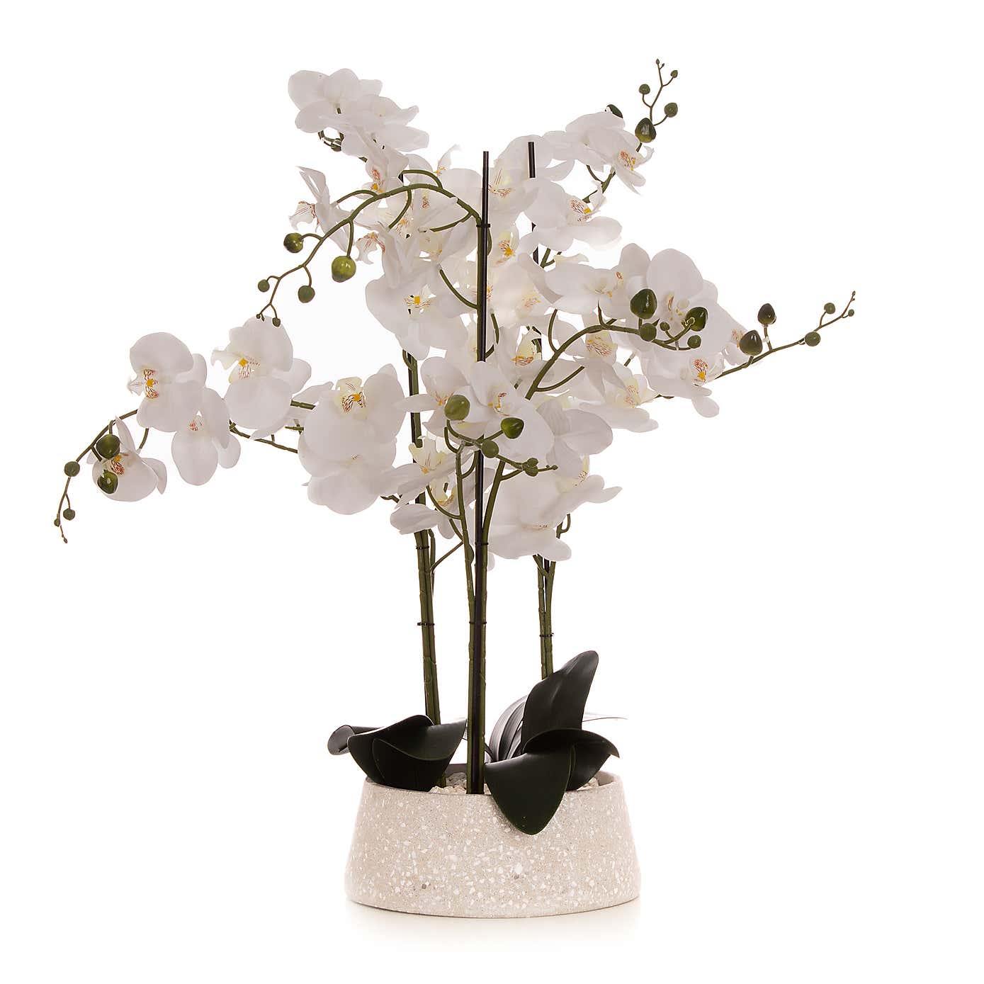 Artificial White Orchid in Grey Terrazzo Plant Pot