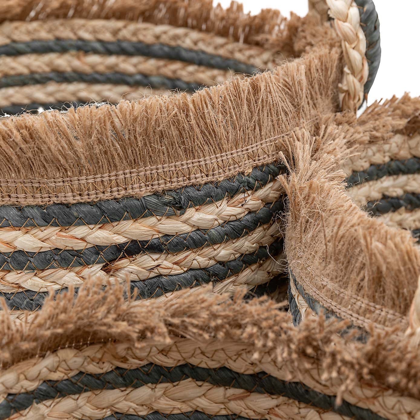 Set of 3 Fringed Woven Stripe Storage Baskets