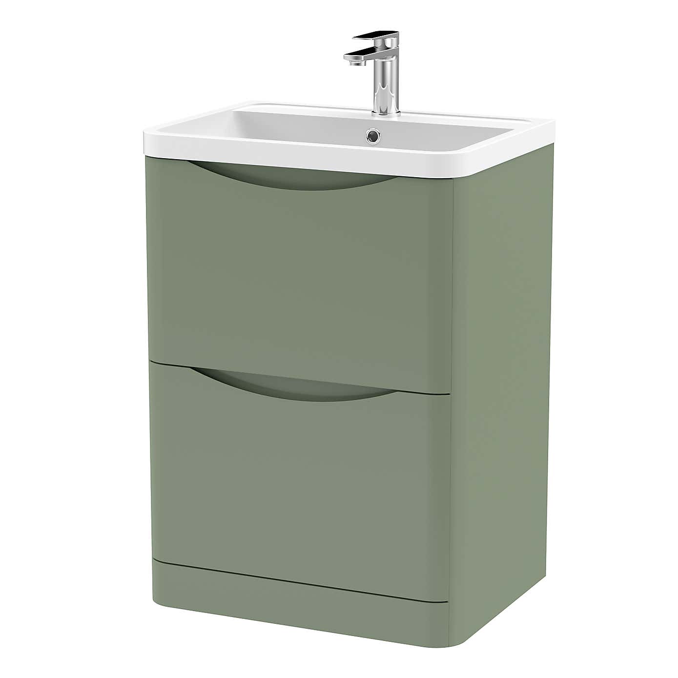 Lunar Floor Standing 2 Drawer Vanity Unit with Polymarble Basin