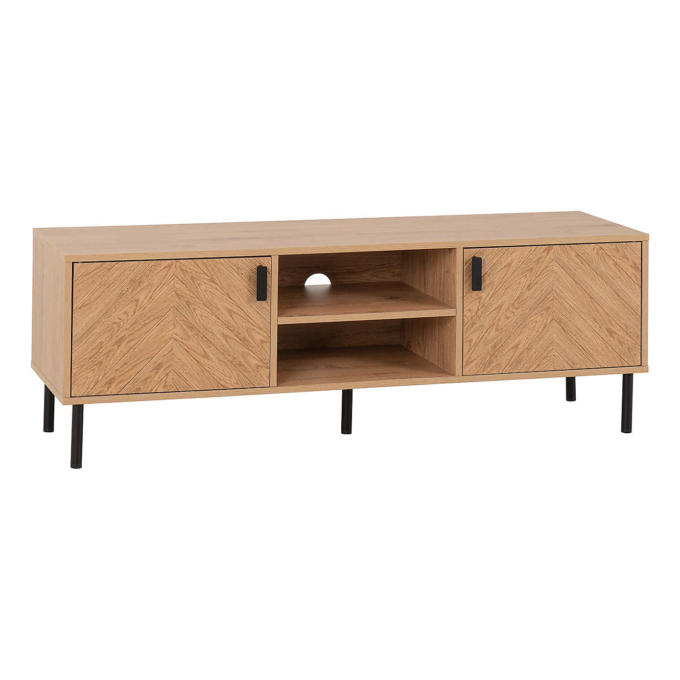Leon 2 Door TV Unit Stand for TVs up to 65", Oak Effect