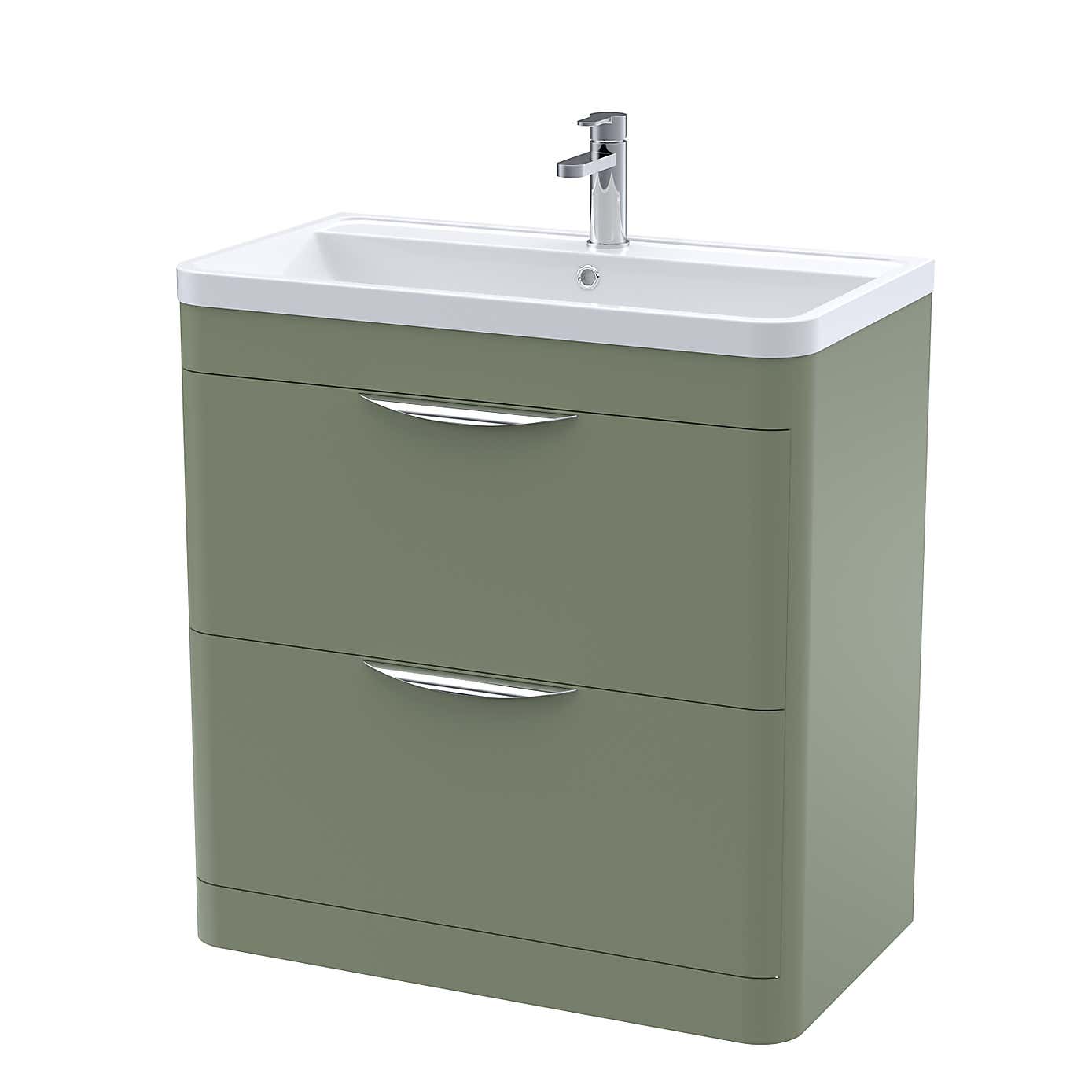 Parade Floor Standing 2 Drawer Vanity Unit with Polymarble Basin