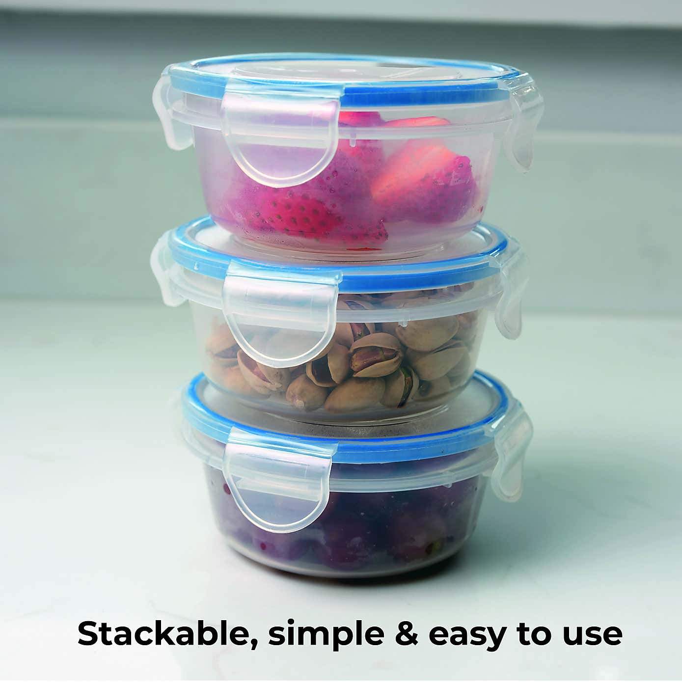 ADDIS 3 Sets of 3 Round 300ml Clip Tight Storage Containers