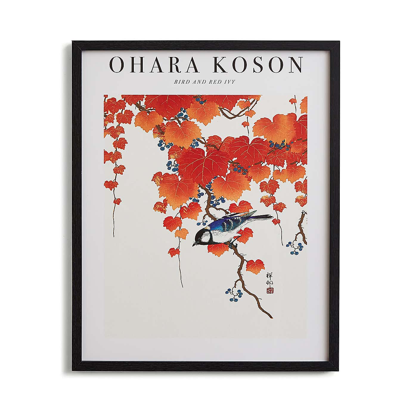 Bird and Red Ivy by Ohara Koson Framed Print