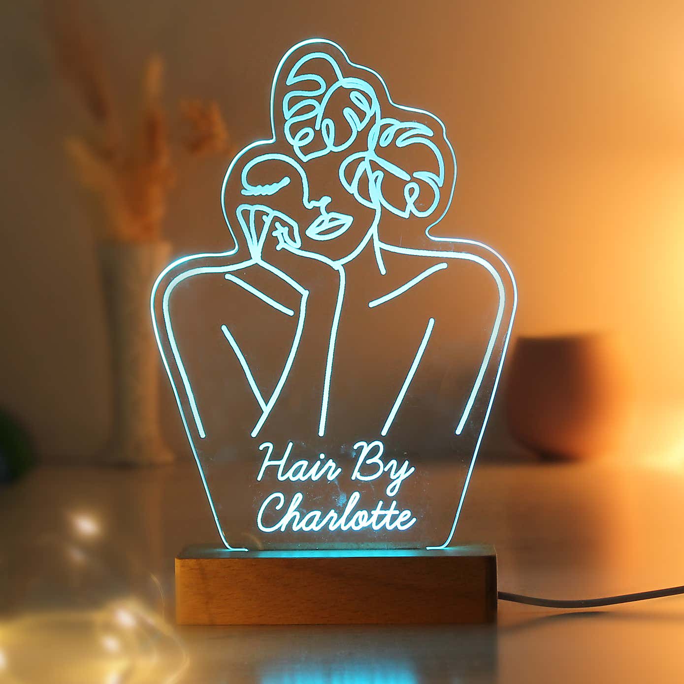 Personalised Fleur Line Art Wooden Based LED Light