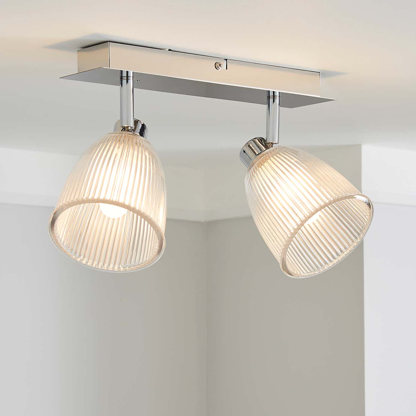 Bremont 2 Light Ribbed Glass Bathroom Spotlight