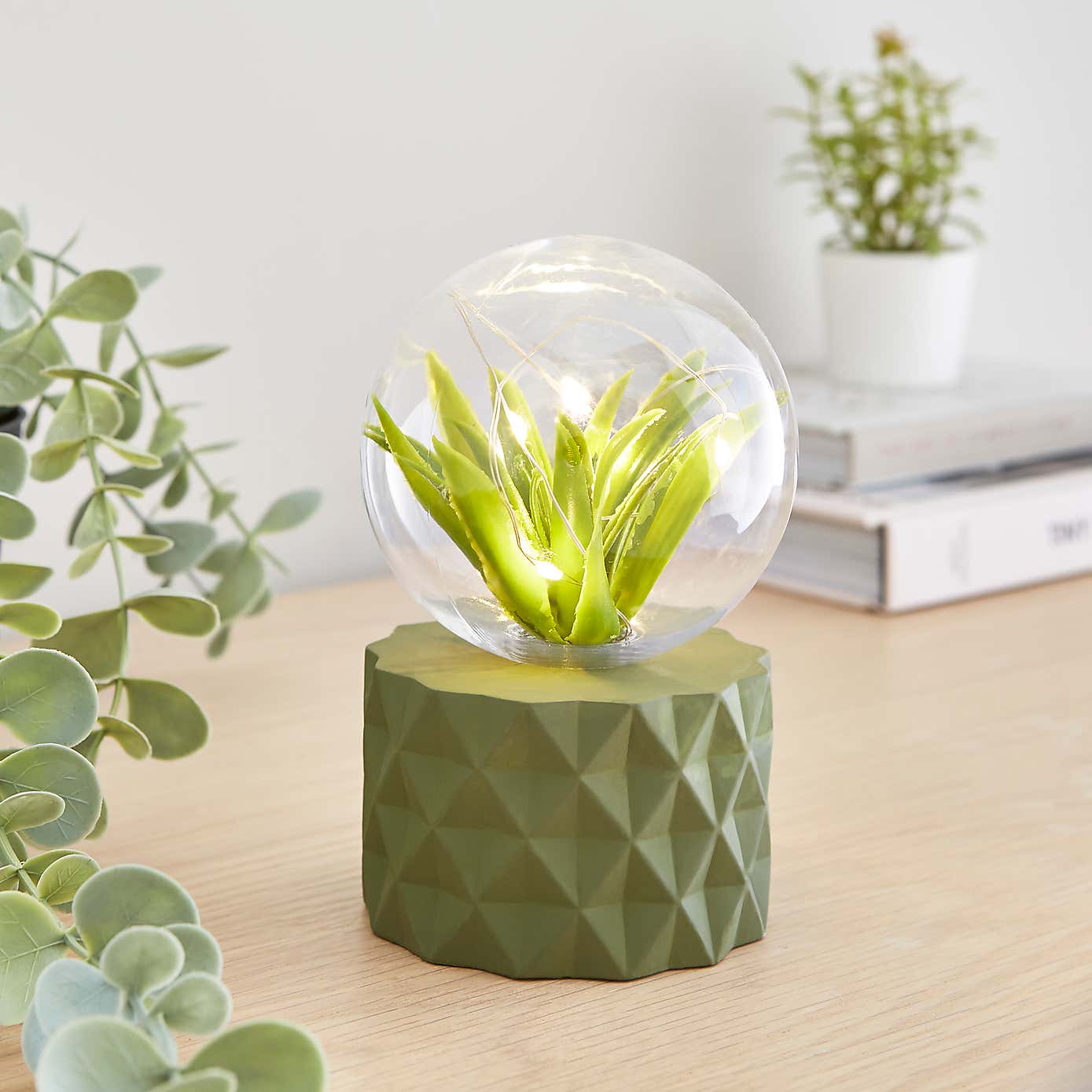 Faux Terrarium Geometric Battery Lamp