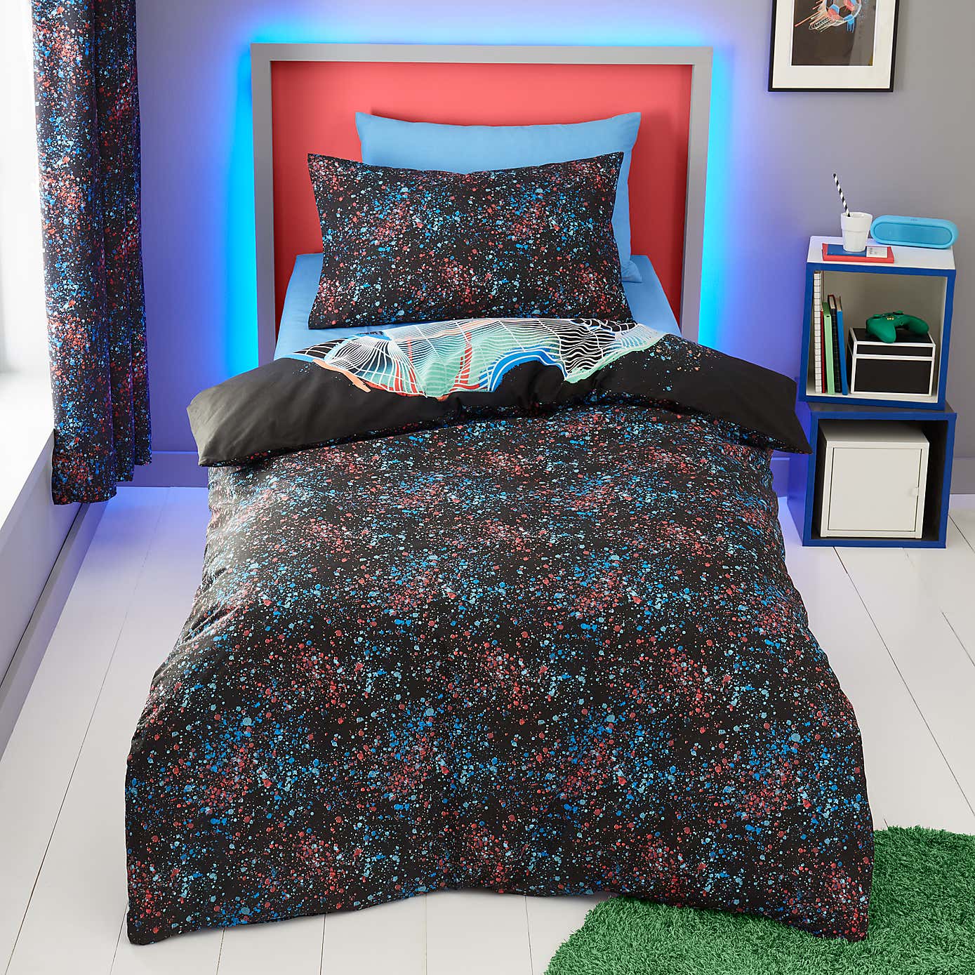 Football Graphic Boys Single Duvet Cover and Pillowcase Set