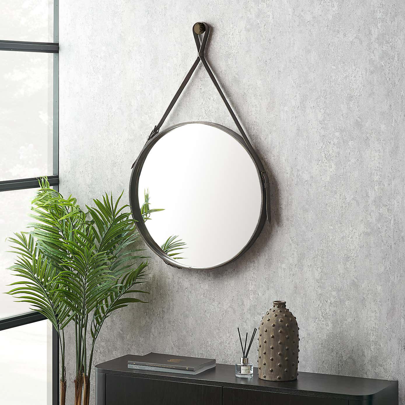 Leather Round Wall Mirror