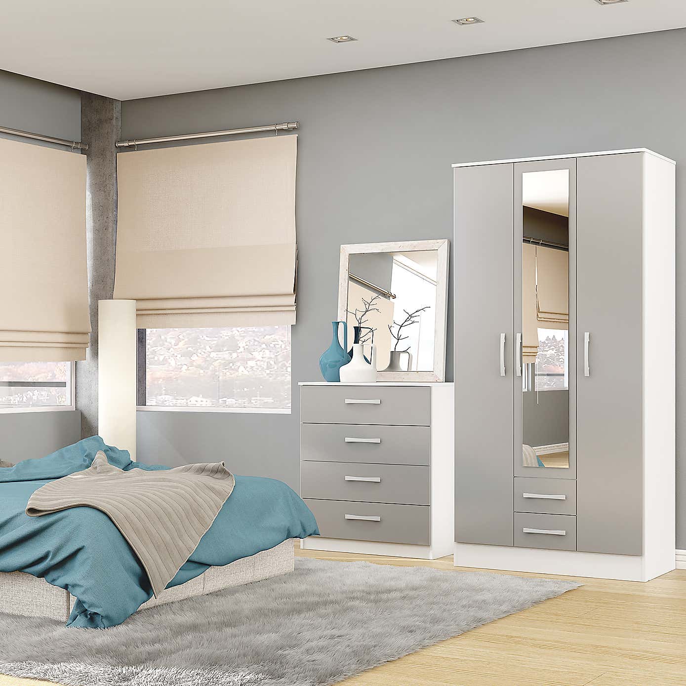 Lynx Grey Triple Mirrored Wardrobe