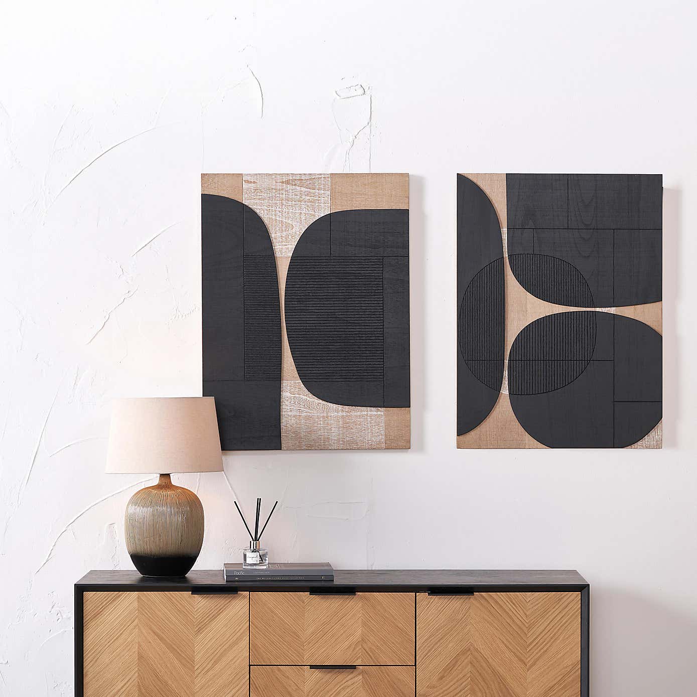 Set of 2 Wooden Textured Wall Art